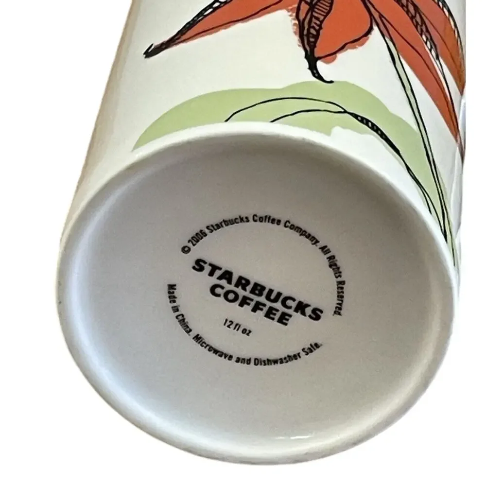 Starbucks 2006 Coffee Mug 12 oz White Orange Lily Floral Art Ceramic Cup